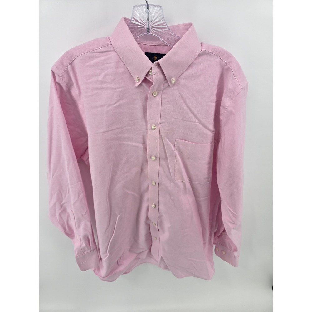 Stafford Travel Mens Pink Wrinkle Free Oxford Shirt Regular Fit 15.5 32-33